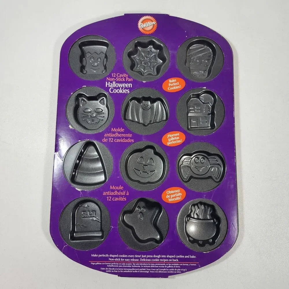 5 Wilton Halloween Cookie Pans Pumpkin Ghost Bat Holiday Skull Tombstone Baking